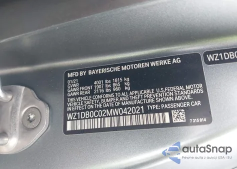 2021 Toyota Gr Supra 3.0 Premium z USA, uszkodzony, nr VIN WZ1DB0C02MW042021